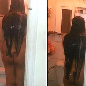 Long hair desi aunty nude bath capture